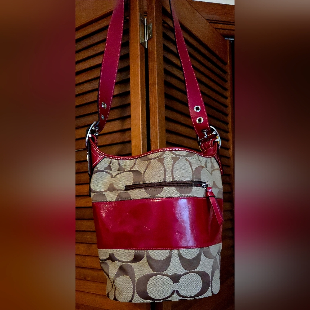COACH RUGBY Red & Brown Shoulder Bag